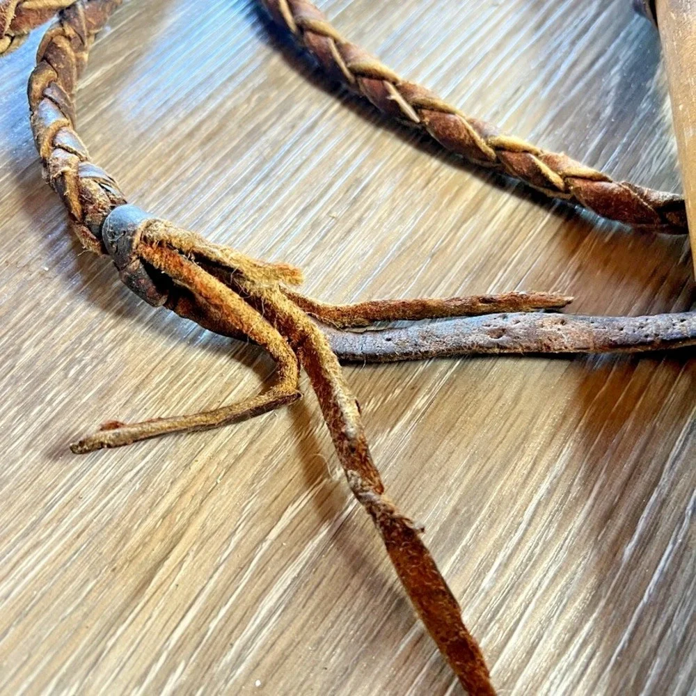 Vintage Leather &‎ Wood Braided Whip – Western Decor or Costume Prop Cosplay